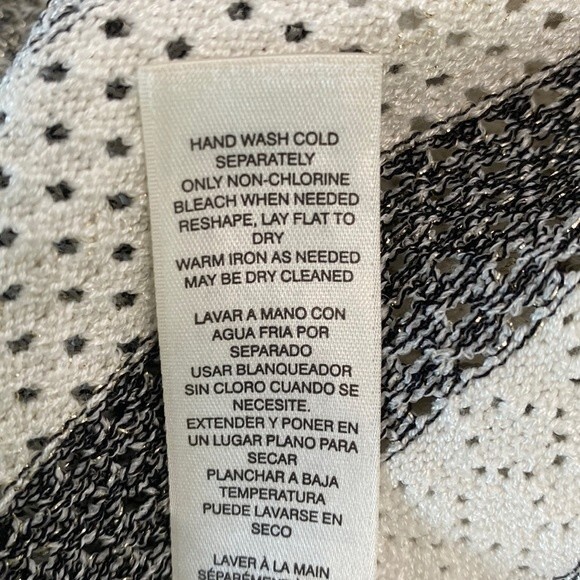 White House Black Market Striped Mix Stitch Sweater Jacket Cardigan Fringe Hem - Picture 11 of 16